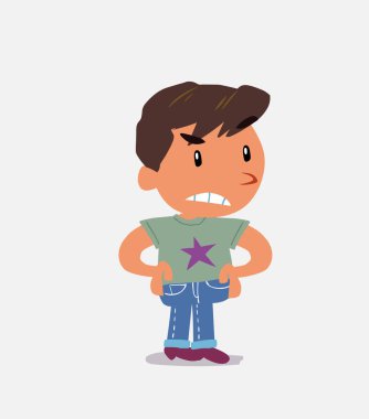 Kızgın çizgi film karakteri kot pantolonlu küçük çocuk