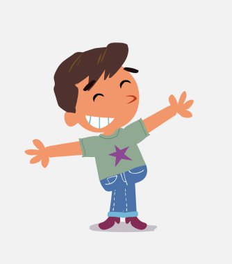 Kotlu küçük çocuğun çizgi film karakteri kollarını açıyor çok mutlu.