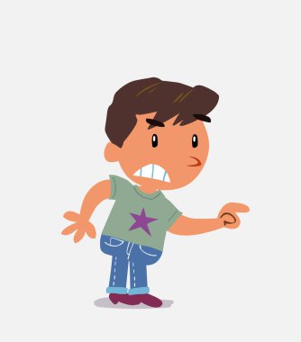 Çizgi film karakteri, kot pantolonlu çocuk agresif bir şey gösteriyor.