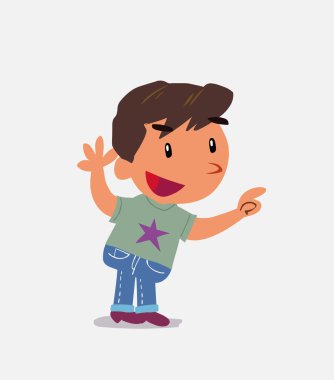 Tartışırken kot pantolonlu küçük bir çocuğun çizgi film karakteri.