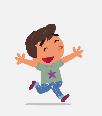 Çizgi film karakteri, kot pantolon giymiş mutlu bir çocuk.