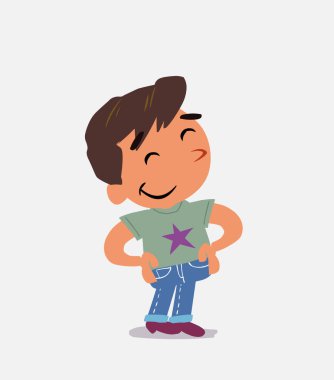 Kot pantolonlu küçük çocuğun tatmin olmuş çizgi film karakteri.