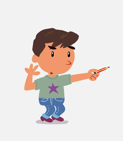 Zeichentrickfigur Eines Kleinen Jungen Auf Jeans Zweifelt Während Mit Einem — Stockvektor