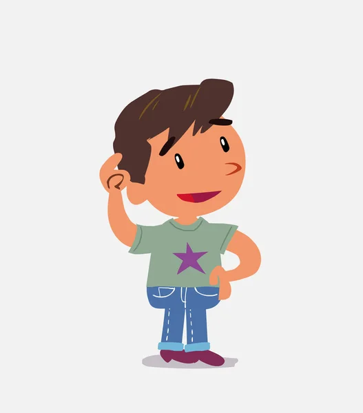 Nachdenkliche Cartoon Figur Eines Kleinen Jungen Auf Jeans Der Sich — Stockvektor