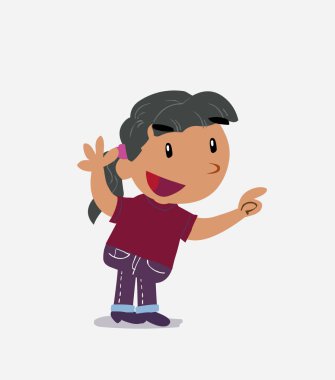 Tartışırken kot pantolonlu küçük bir kızın çizgi film karakteri