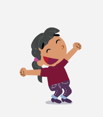 Kot pantolonlu küçük bir kızın öforik çizgi film karakteri