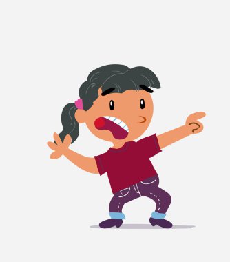 Korkmuş çizgi film karakteri kot pantolonlu küçük kız yan tarafı gösteriyor.