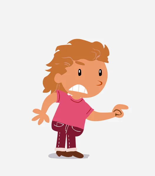 Мультяшний Персонаж Маленької Дівчинки Джинсах Вказує Щось Агресивне — стоковий вектор