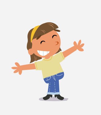 Kotlu küçük kızın çizgi film karakteri kollarını açarken çok mutlu.