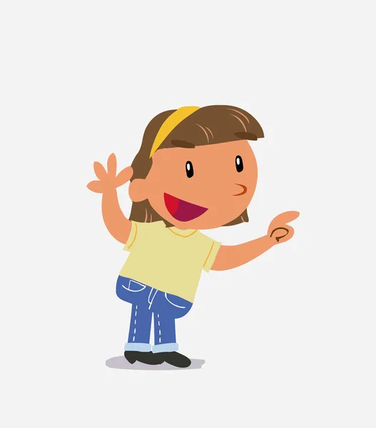 Personnage Dessin Animé Petite Fille Sur Jeans Pointant Tout Argumentant — Image vectorielle