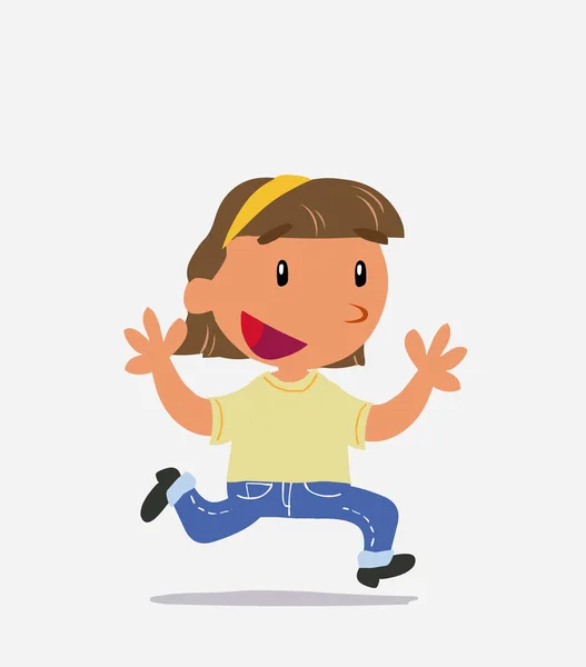 Personaje Dibujos Animados Niña Jeans Corriendo Felizmente — Archivo Imágenes Vectoriales