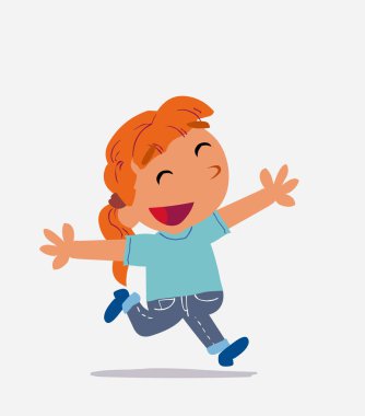 Çizgi film karakteri, kot pantolon giymiş mutlu bir kız.