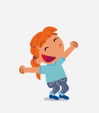 Kot pantolonlu küçük bir kızın öforik çizgi film karakteri