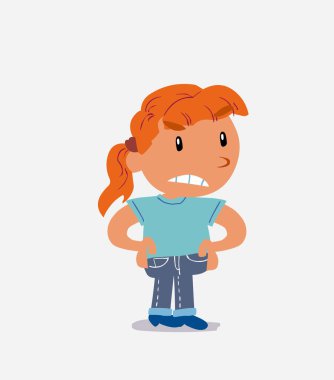 Kızgın çizgi film karakteri kot giyen küçük kız