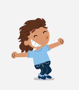 Kot pantolonlu, komik çizgi film karakterli mutlu küçük kız.