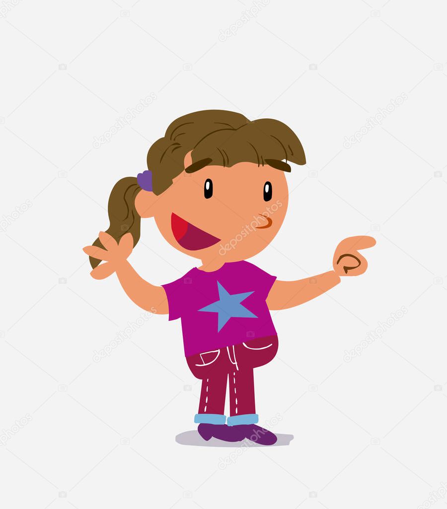 cartoon character of  little girl on jeans smiling while pointing