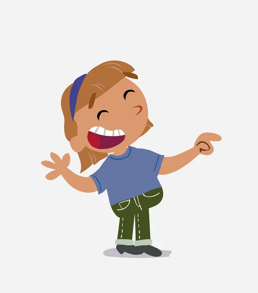 Zeichentrickfigur Eines Kleinen Mädchens Auf Jeans Winkt Glücklich — Stockvektor