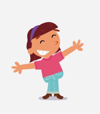 Kotlu küçük kızın çizgi film karakteri kollarını açarken çok mutlu.