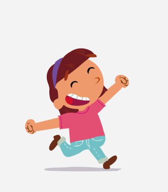 Kot pantolonlu küçük bir kızın çizgi film karakteri çok coşkulu çalışıyor.