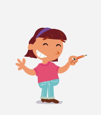 Çizgi film karakteri kot pantolonlu küçük kız komik bir şey söylüyor.