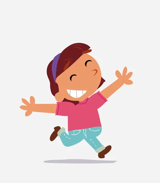 Kot pantolonlu küçük bir kızın mutluluktan uçtuğu karikatür.