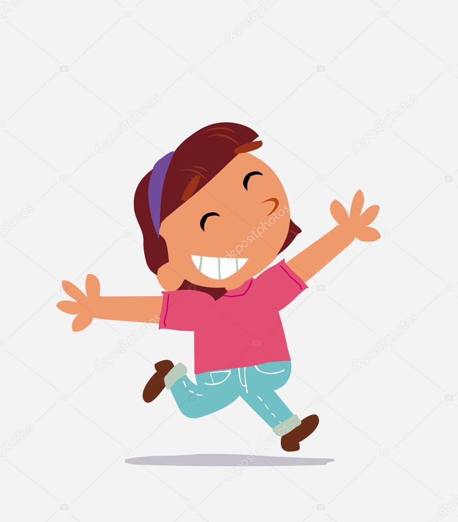 cartoon of  little girl on jeans running euphoric