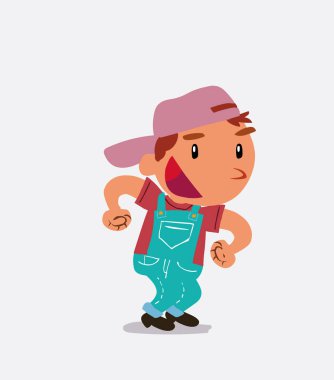 Coşkulu bir çizgi film karakteri olan kot pantolonlu küçük bir çocuk plan yapar.