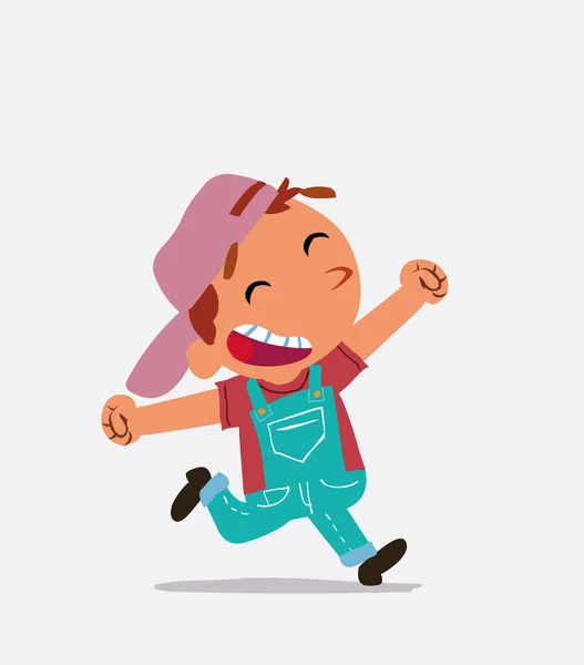 Personaje Dibujos Animados Niño Jeans Corriendo Muy Eufórico — Vector de stock