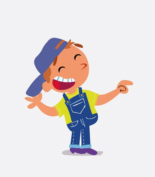Zeichentrickfigur Eines Kleinen Jungen Auf Jeans Lacht Beim Zeigen — Stockvektor