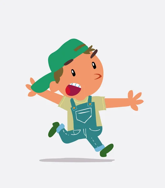 Personaje Dibujos Animados Niño Jeans Corriendo Enojado — Vector de stock