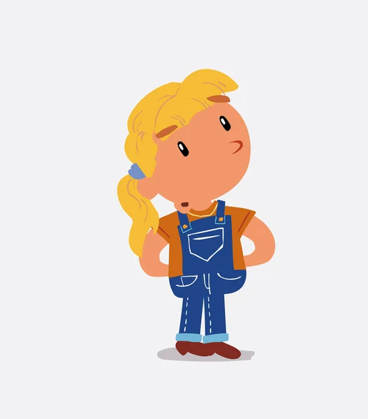 Personagem Desenho Animado Menina Jeans Duvidar — Vetor de Stock