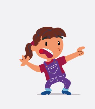 Korkmuş çizgi film karakteri kot pantolonlu küçük kız yan tarafı gösteriyor.