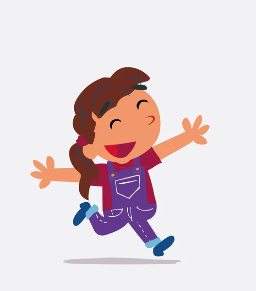 Zeichentrickfigur Eines Kleinen Mädchens Auf Jeans Läuft Euphorisch — Stockvektor