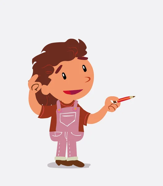 Zeichentrickfigur Eines Kleinen Mädchens Auf Jeans Zweifelt Während Sie Mit — Stockvektor