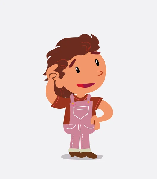 Задумчивый Мультяшный Персонаж Маленькой Девочки Джинсах Чешет Голову — стоковый вектор