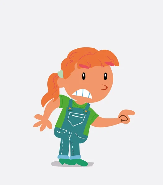 Personaje Dibujos Animados Niña Jeans Señalando Algo Agresivamente — Vector de stock