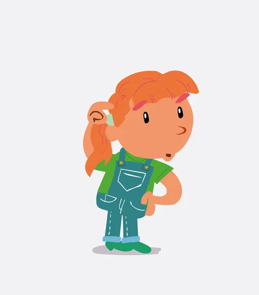 Personagem Engraçado Dos Desenhos Animados Menina Jeans Duvidar — Vetor de Stock