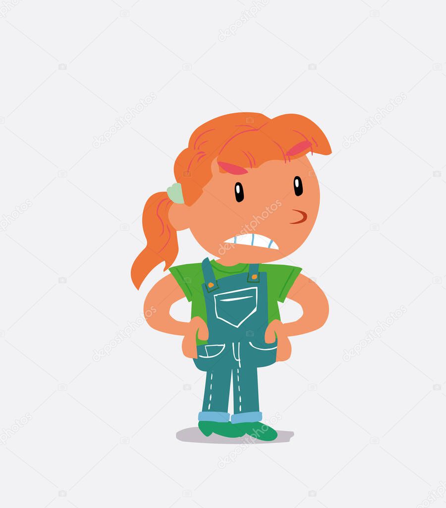 Angry cartoon character of  little girl on jeans