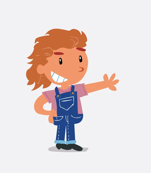 Agradable Personaje Dibujos Animados Niña Jeans Apunta Algo — Vector de stock