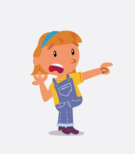 Personaje Dibujos Animados Sorprendido Niña Jeans Apuntando Algo — Vector de stock