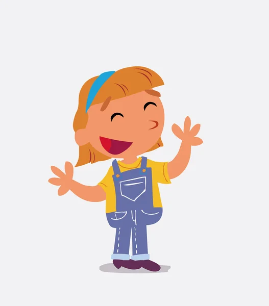 Caricature Agréable Personnage Petite Fille Sur Jeans Expliquant Quelque Chose — Image vectorielle