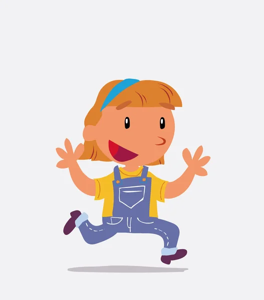 Cartoon Character Little Girl Jeans Running Happily — Stock Vector