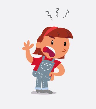 Öfkeli çizgi film karakteri kot giyen küçük kız şiddetle elini sıkar.