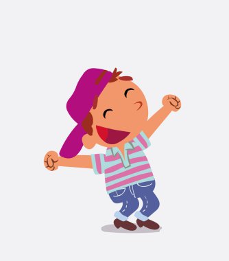 Coşkulu çizgi film karakteri kot giyen küçük çocuk.