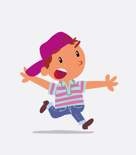 Personaje Dibujos Animados Niño Jeans Corriendo Enojado — Vector de stock