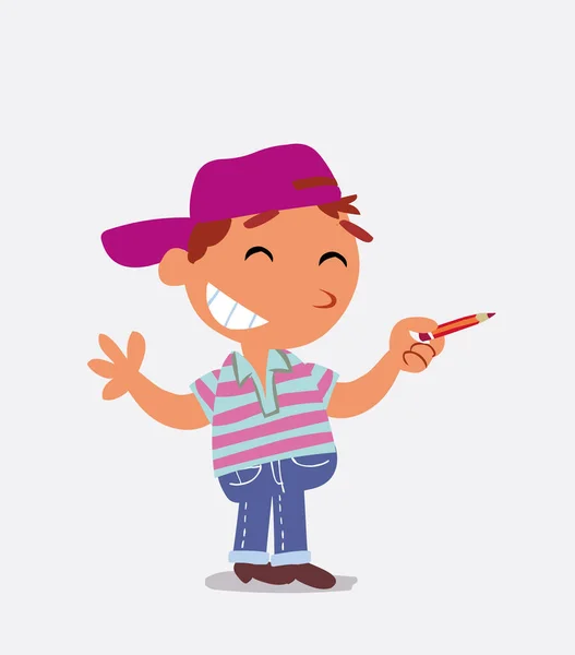 Personaje Dibujos Animados Niño Pantalones Vaqueros Dice Algo Divertido Mientras — Vector de stock