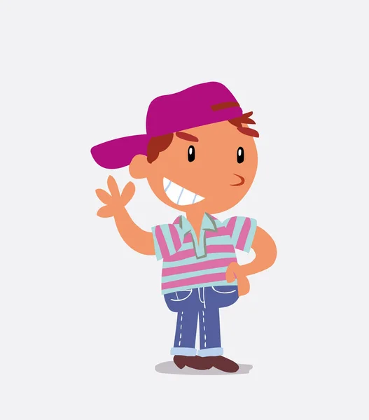 Personaje Dibujos Animados Niño Vaqueros Ondeando Mientras Sonríe — Archivo Imágenes Vectoriales