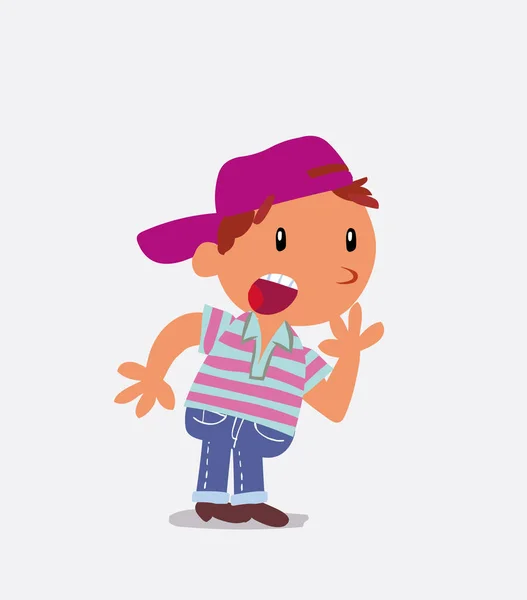 Desagradablemente Sorprendido Personaje Dibujos Animados Niño Jeans Lado — Vector de stock