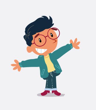 Kotlu küçük çocuğun çizgi film karakteri kollarını açıyor çok mutlu.