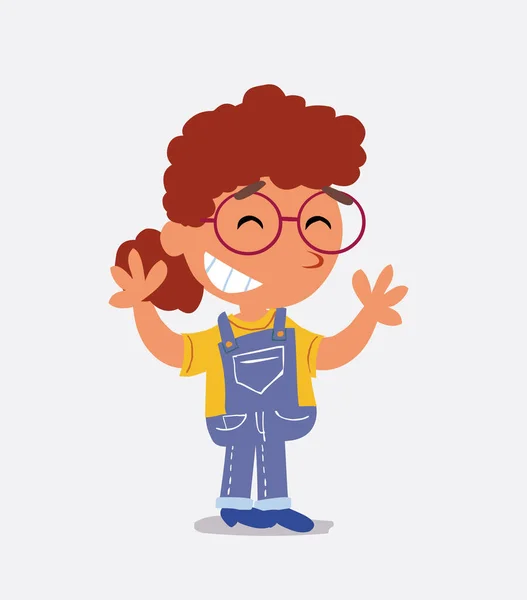 Personaje Dibujos Animados Muy Contento Niña Jeans — Vector de stock